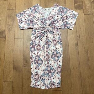 Love Kuza wrap jersey shortsleeve slit blue red red made in USA size S